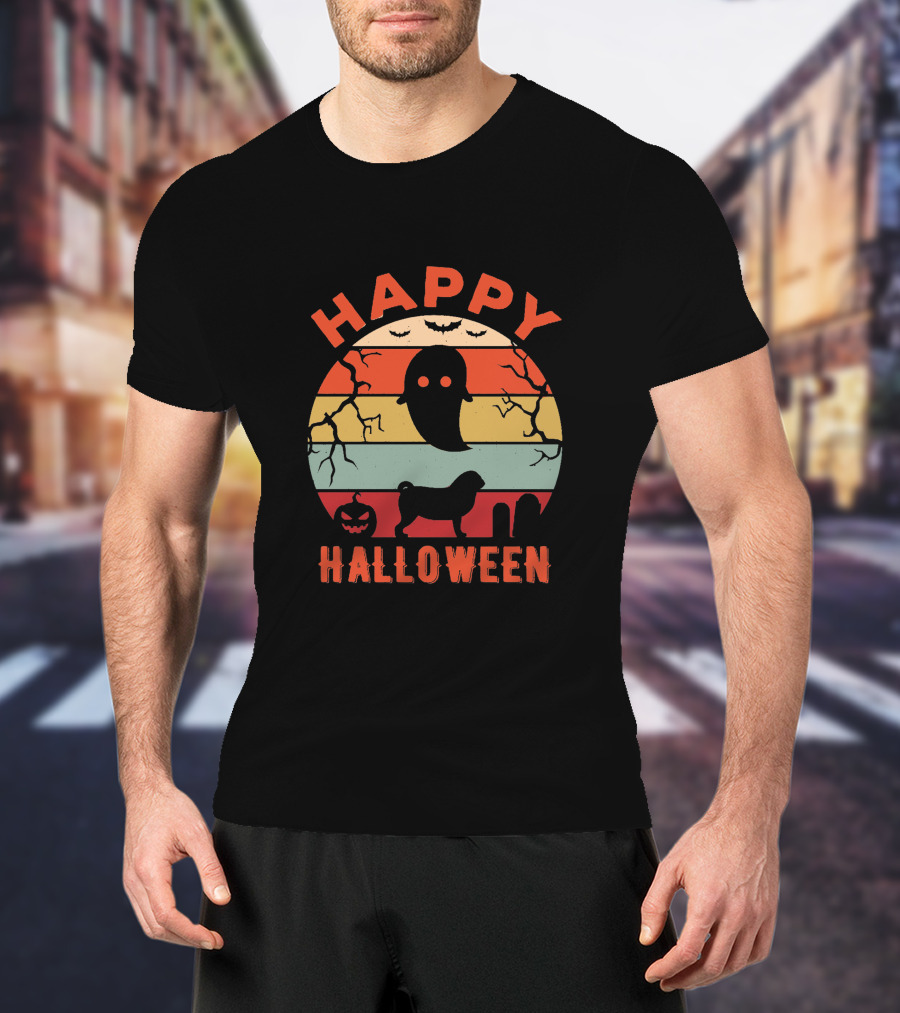 Happy Halloween Pug Dog Ghost Pumpkin T-Shirt