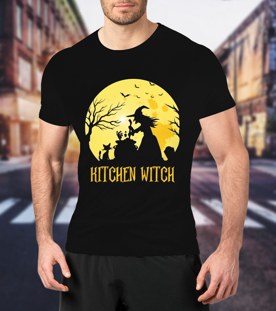Kitchen Witch Halloween Silhouette Moon Cooking Potion T-Shirt