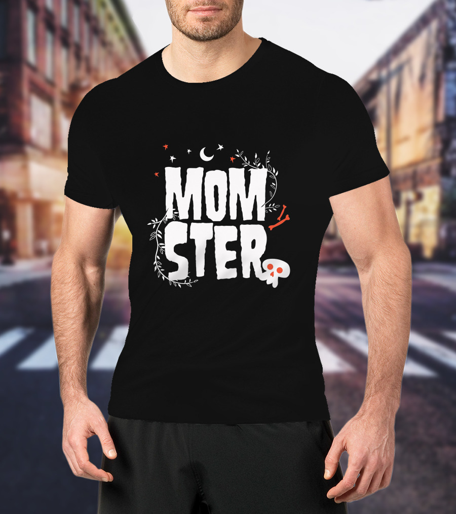 MOMSTER Halloween Mother Monster With Skull Moon And Stars T-Shirt