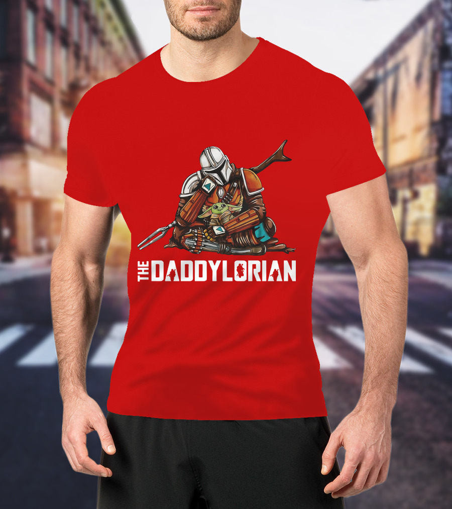 The Daddy Lorian Star Wars Mandalorian With Baby Yoda Grogu Hugging T-Shirt
