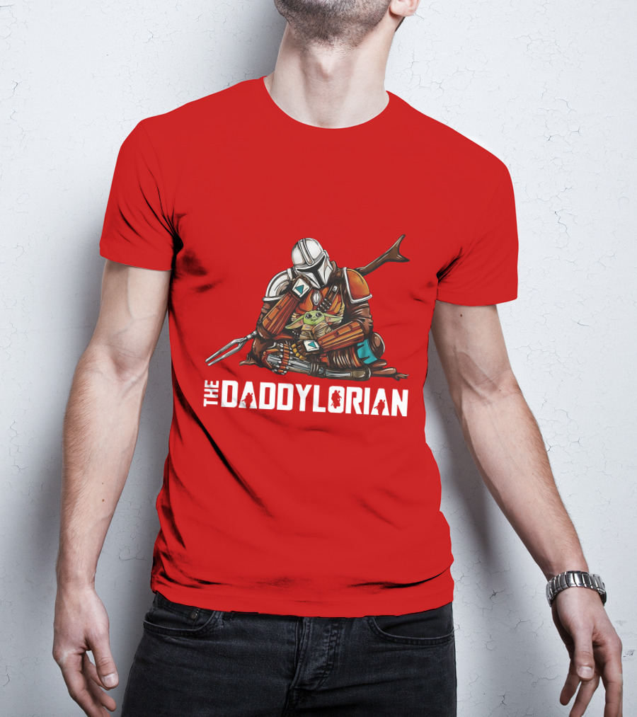 The Daddy Lorian Star Wars Mandalorian With Baby Yoda Grogu Hugging T-Shirt