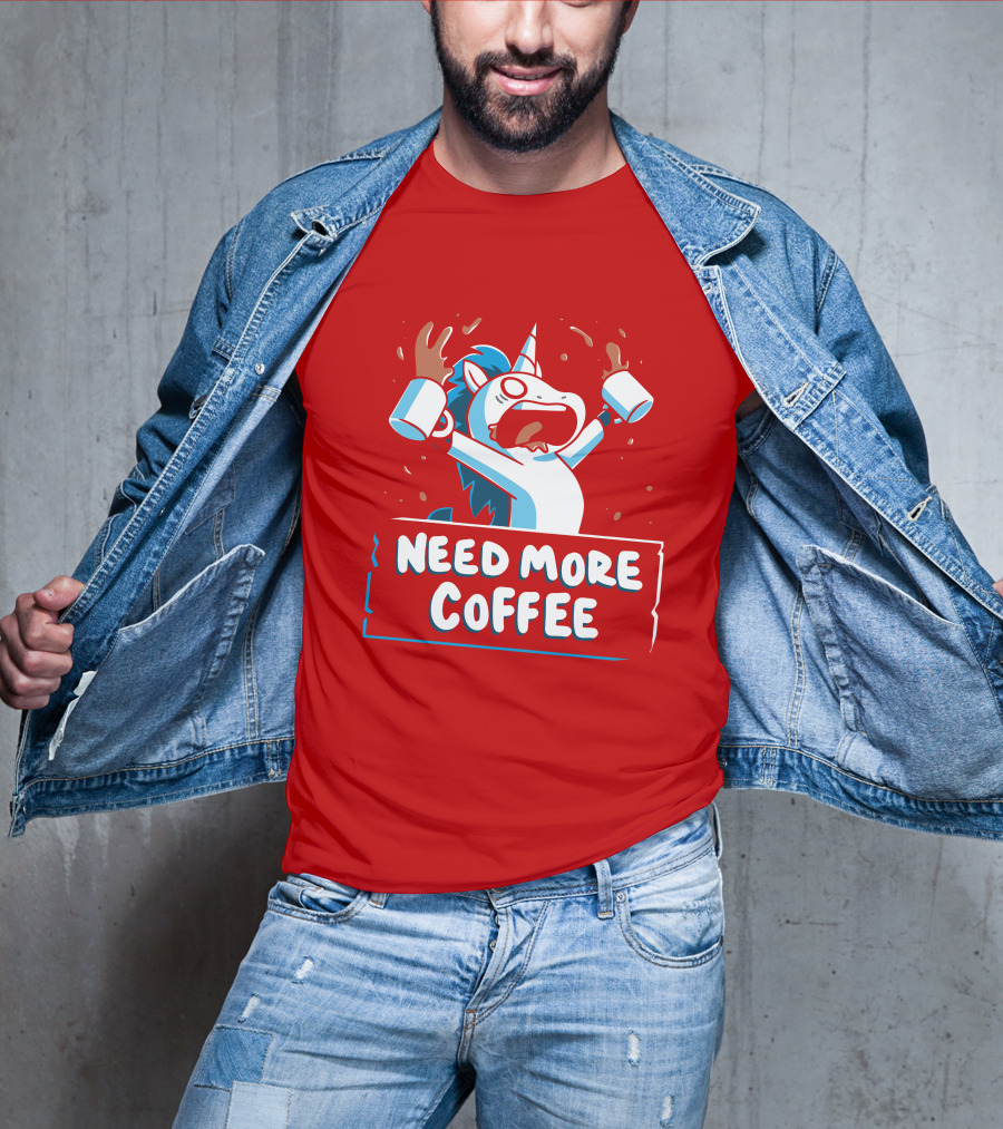 Need More Coffee Unicorn With Empty Mugs T-Shirt