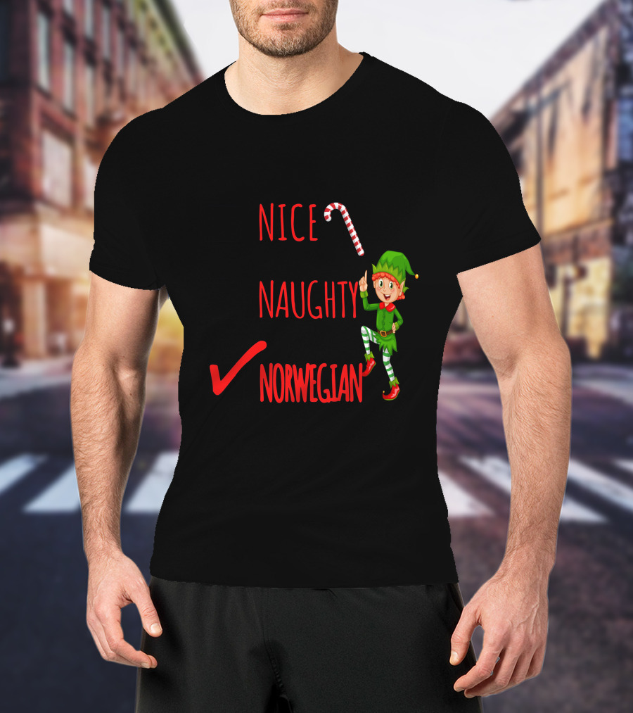 Nice Naughty Norwegian Elf Christmas Checklist T-Shirt