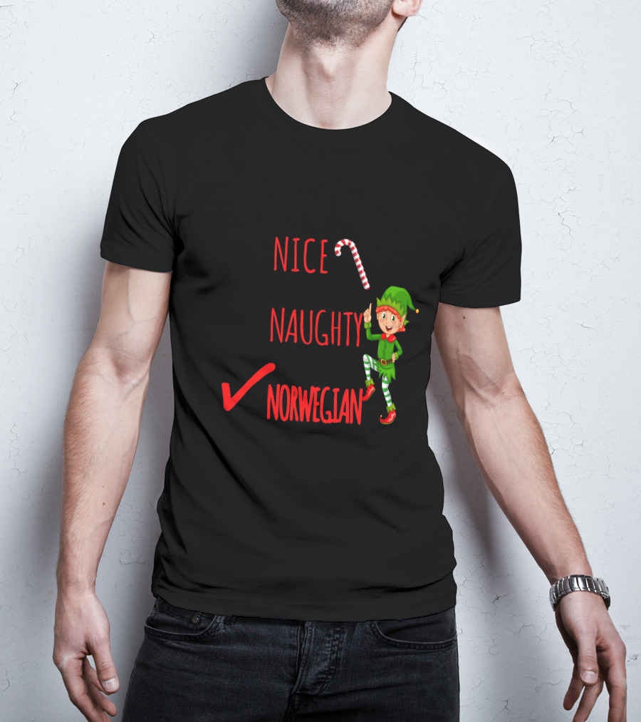 Nice Naughty Norwegian Elf Christmas Checklist T-Shirt