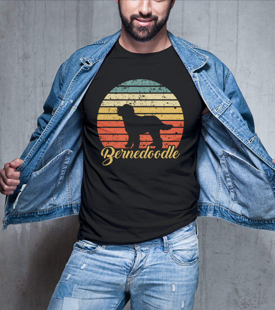 Retro Striped Bernedoodle T-Shirt
