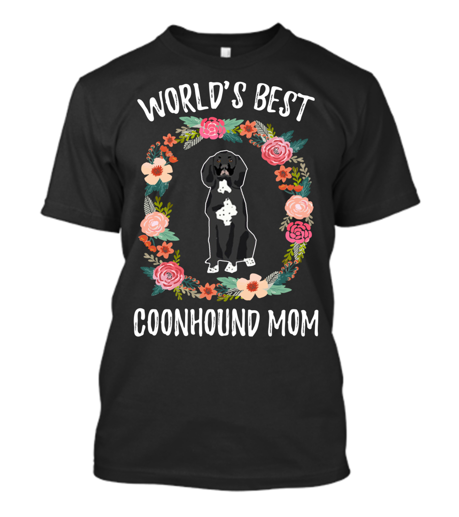 World's Best Coonhound Mom Floral Wreath T-Shirt