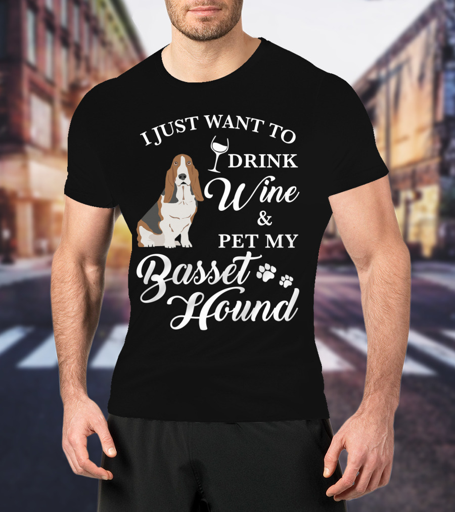 I Just Want To Drink Wine And Pet My Basset Hound Paws Icons T-Shirt