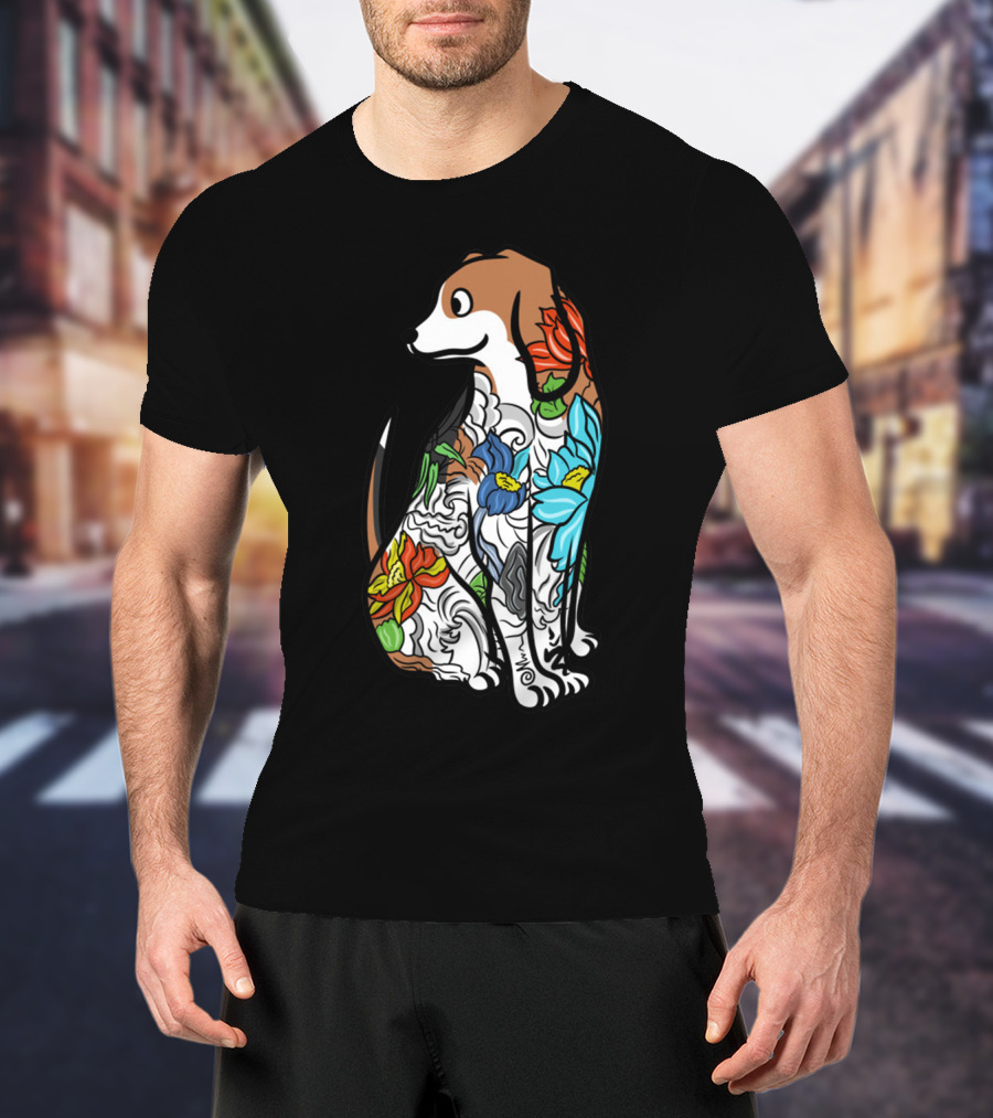 Beagle With Vibrant Floral Tattoo T-Shirt