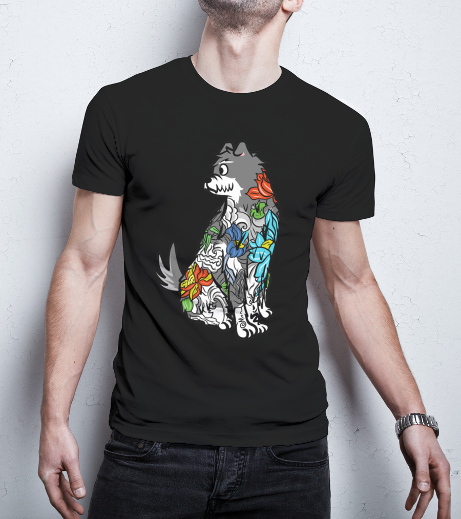 Schnauzer Colorful Floral Tattoo T-Shirt