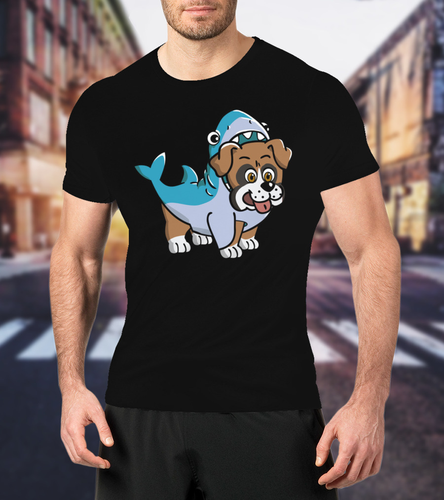 Friendly Boxer Dog In Shark Costume Playfully Walking T-Shirt