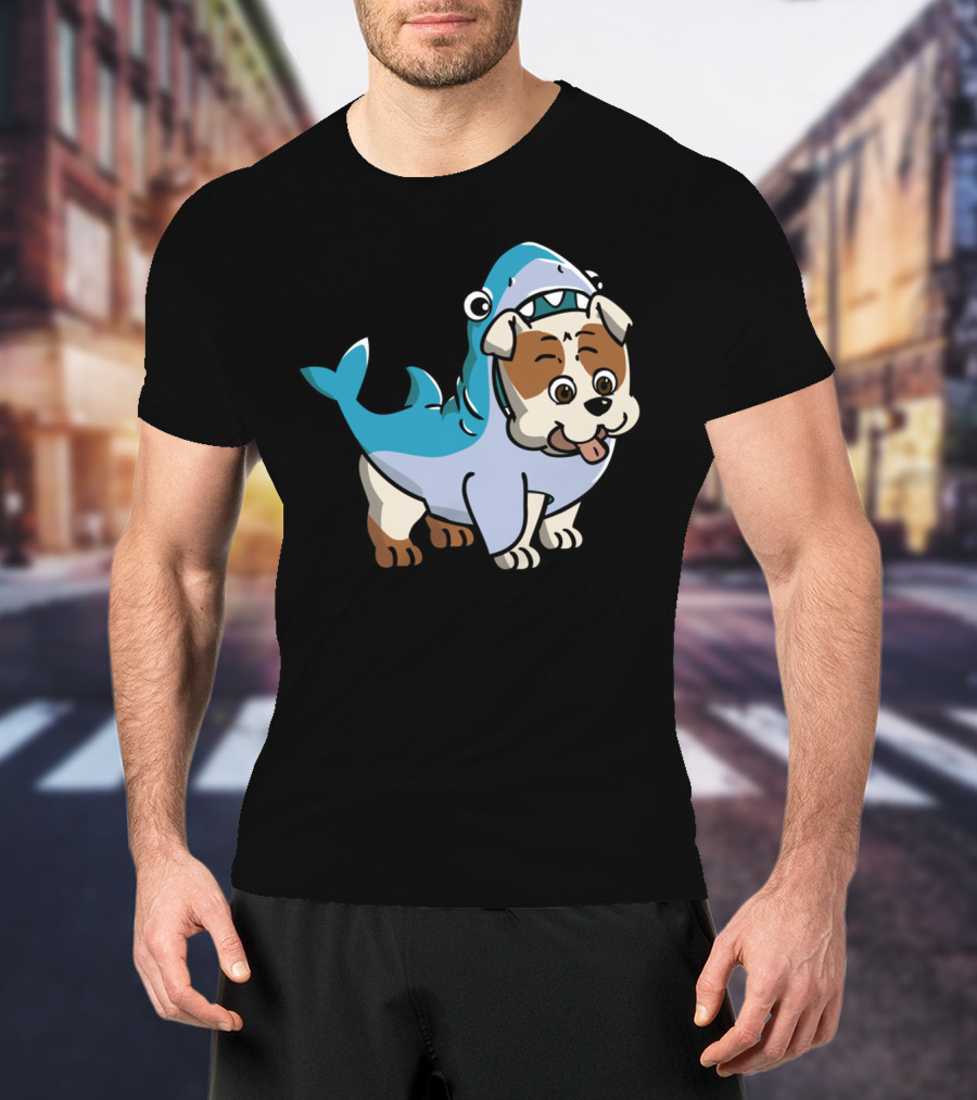 Bulldog Shark Fun Costume Cartoon T-Shirt