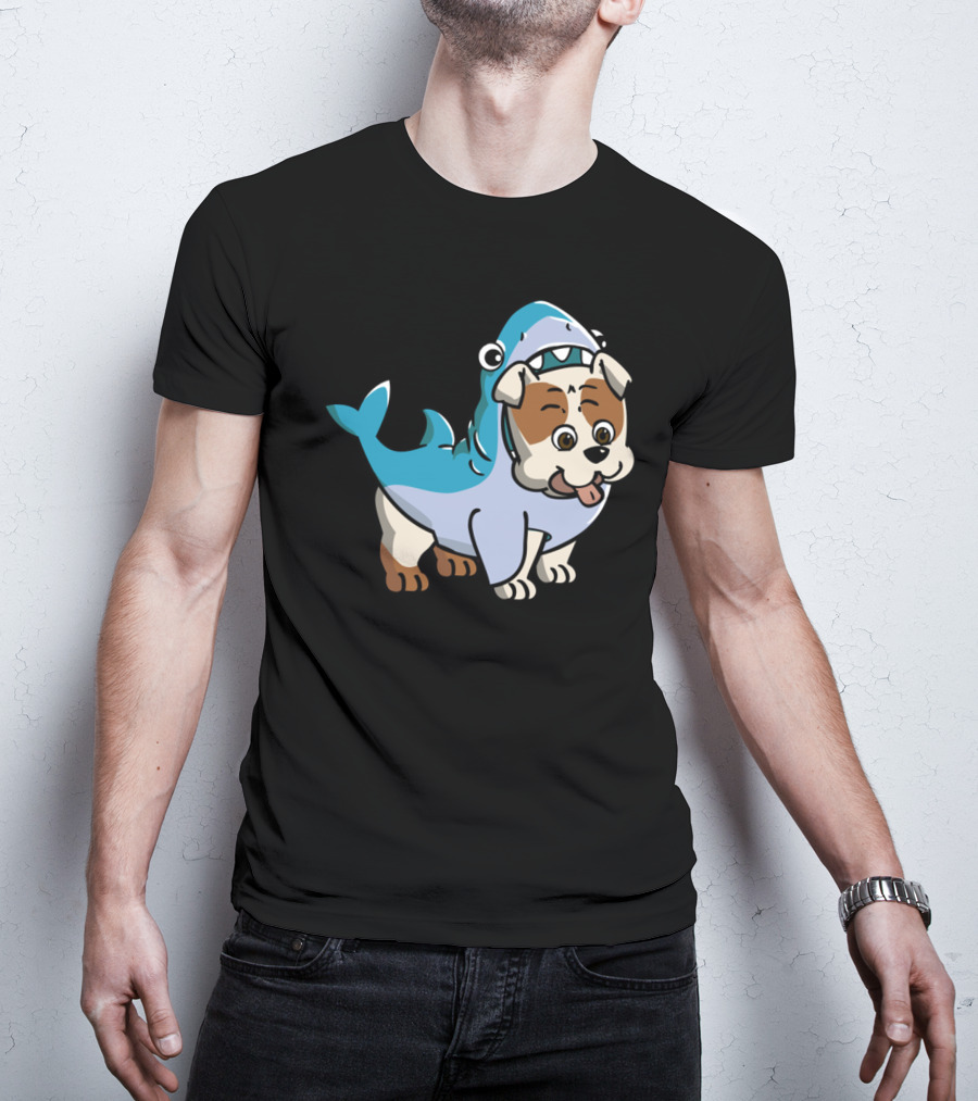Bulldog Shark Fun Costume Cartoon T-Shirt
