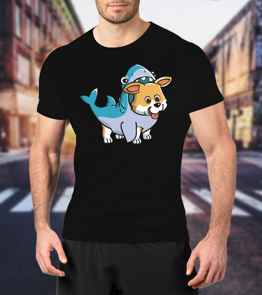 Corgi In Shark Costume Cute Hybrid T-Shirt