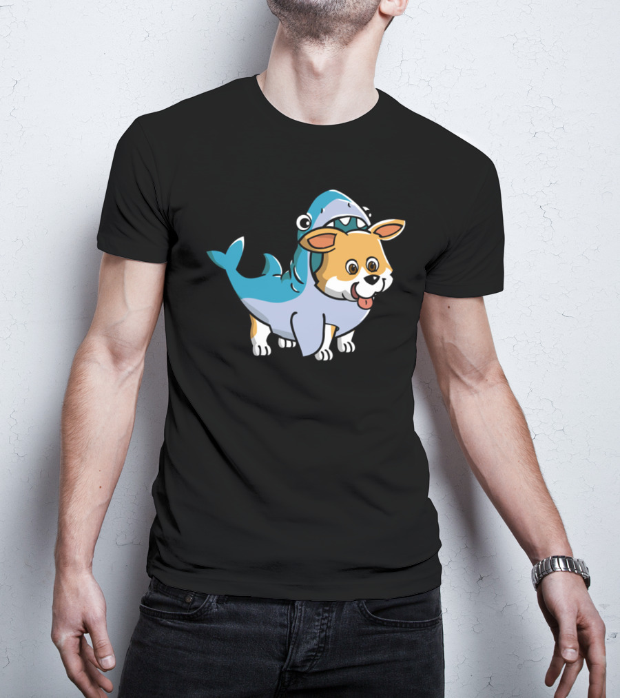 Corgi In Shark Costume Cute Hybrid T-Shirt