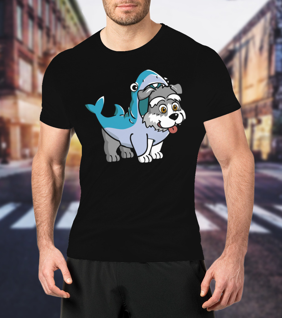 Schnauzer In Shark Costume Playful Cartoon Mashup T-Shirt