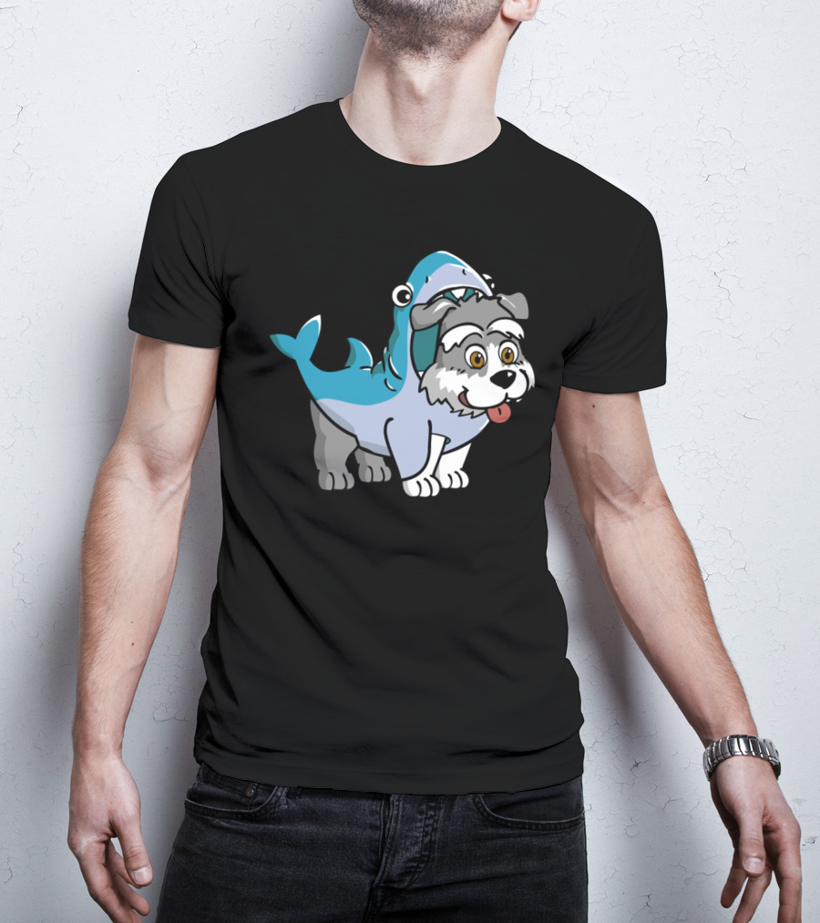 Schnauzer In Shark Costume Playful Cartoon Mashup T-Shirt