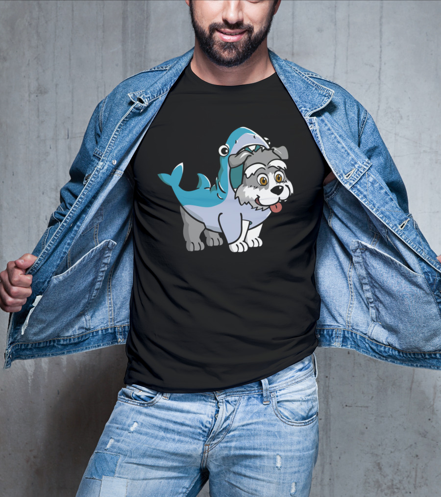 Schnauzer In Shark Costume Playful Cartoon Mashup T-Shirt