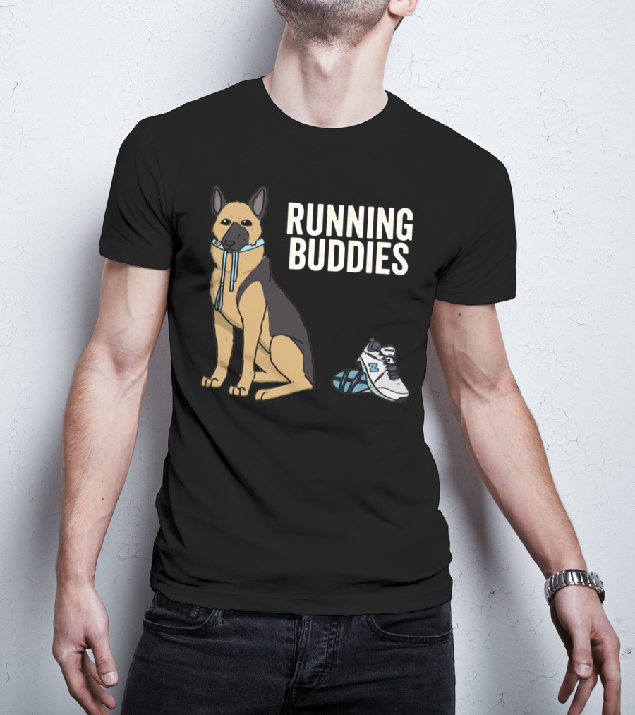 German Shepherd Running Buddies With Shoes And Collar T-Shirt