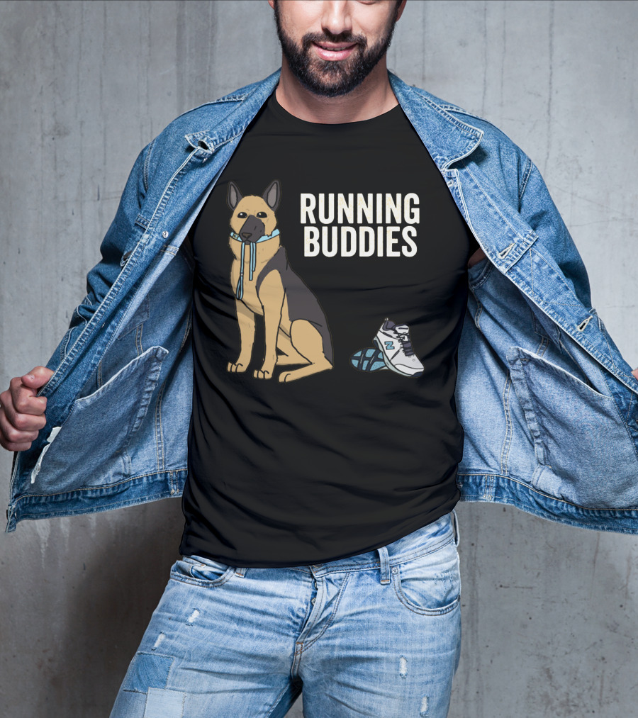 German Shepherd Running Buddies With Shoes And Collar T-Shirt