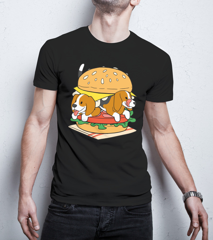 Beagle Burger Cuteness With Cheese, Lettuce, And Tomato T-Shirt