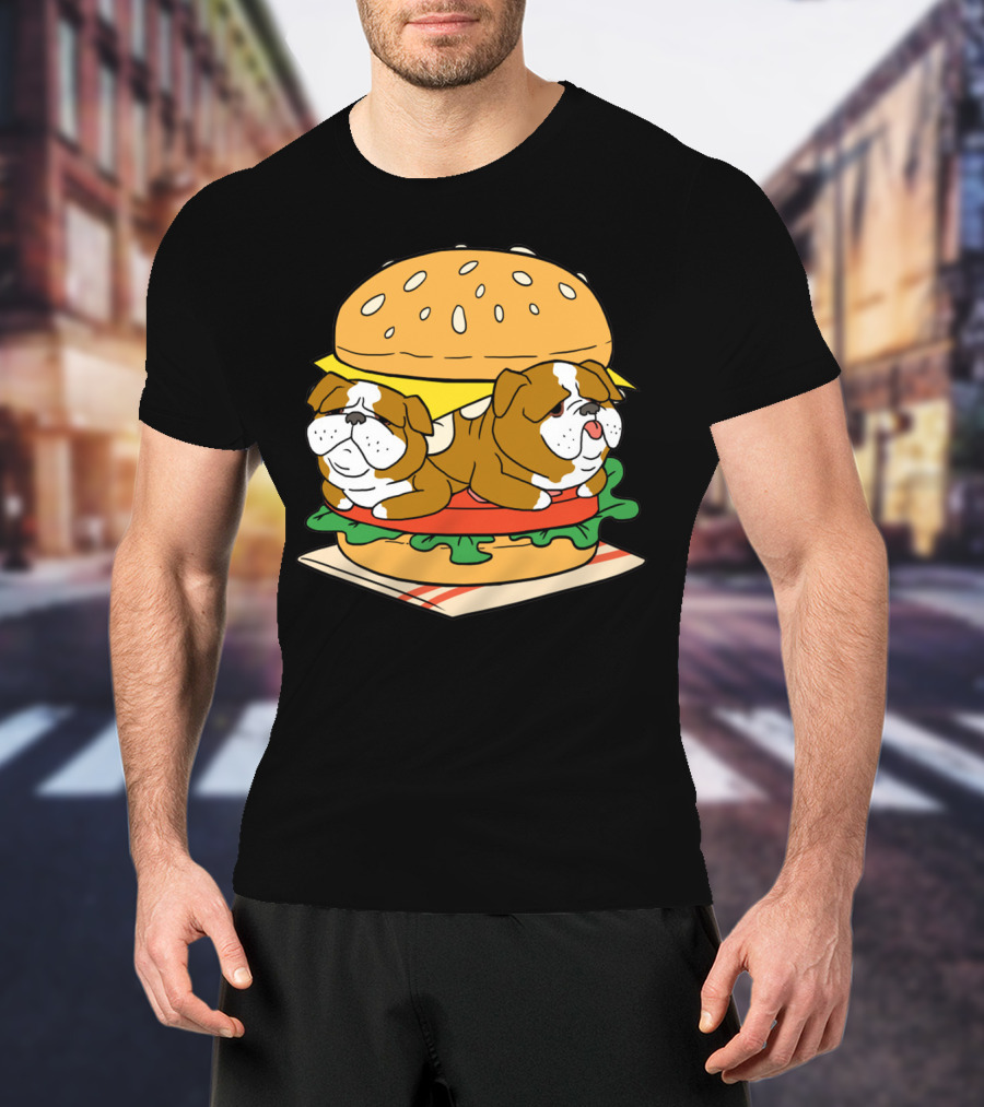 Bulldog Cheeseburger Cute Pet Sandwich Funny Food T-Shirt