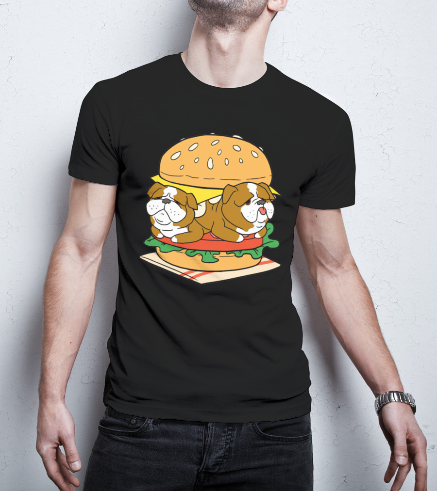 Bulldog Cheeseburger Cute Pet Sandwich Funny Food T-Shirt