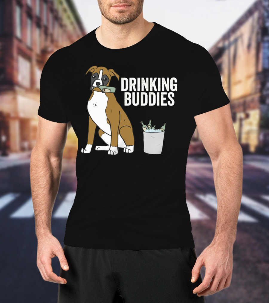 Boxer With Beer Bottles And Bucket - Drinking Buddies T-Shirt