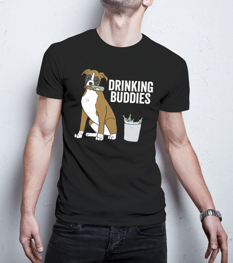 Boxer With Beer Bottles And Bucket - Drinking Buddies T-Shirt