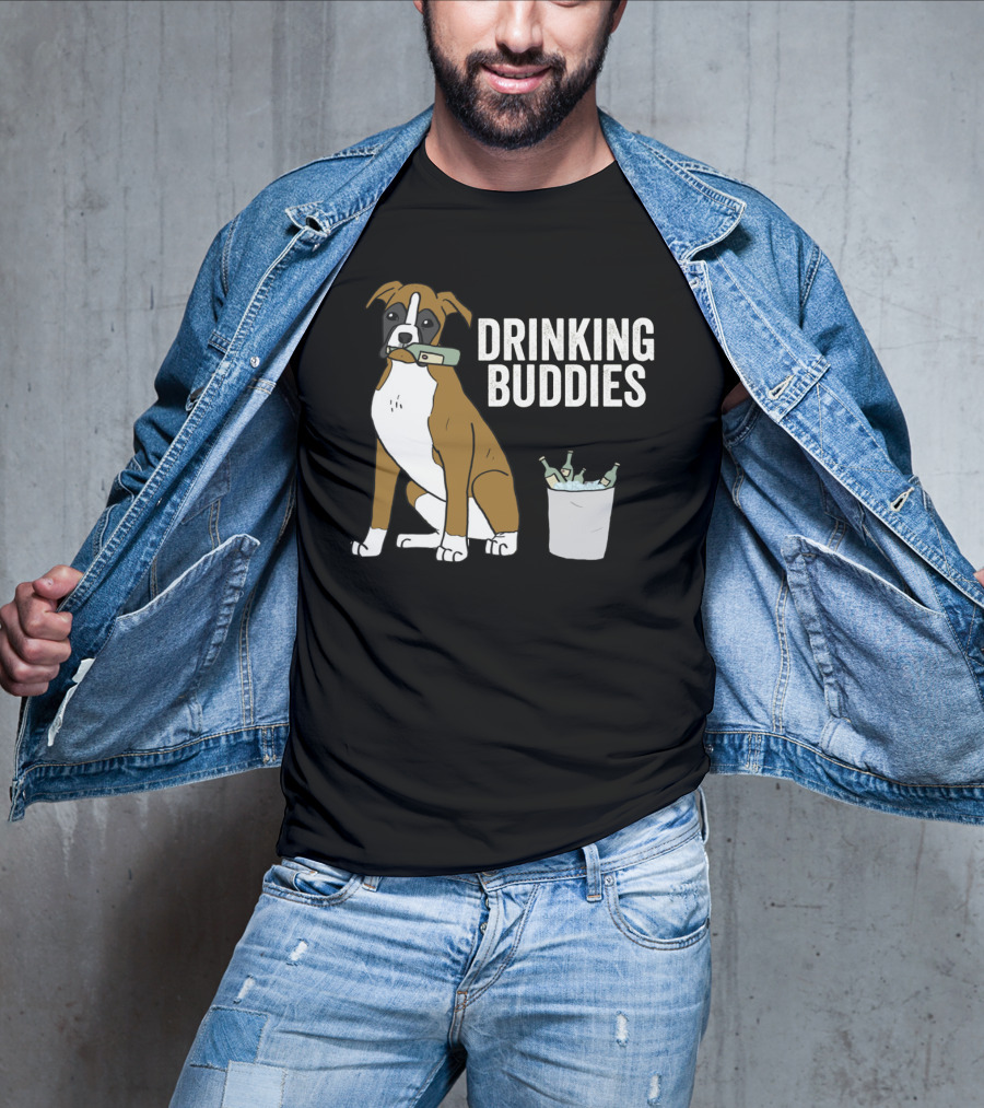 Boxer With Beer Bottles And Bucket - Drinking Buddies T-Shirt