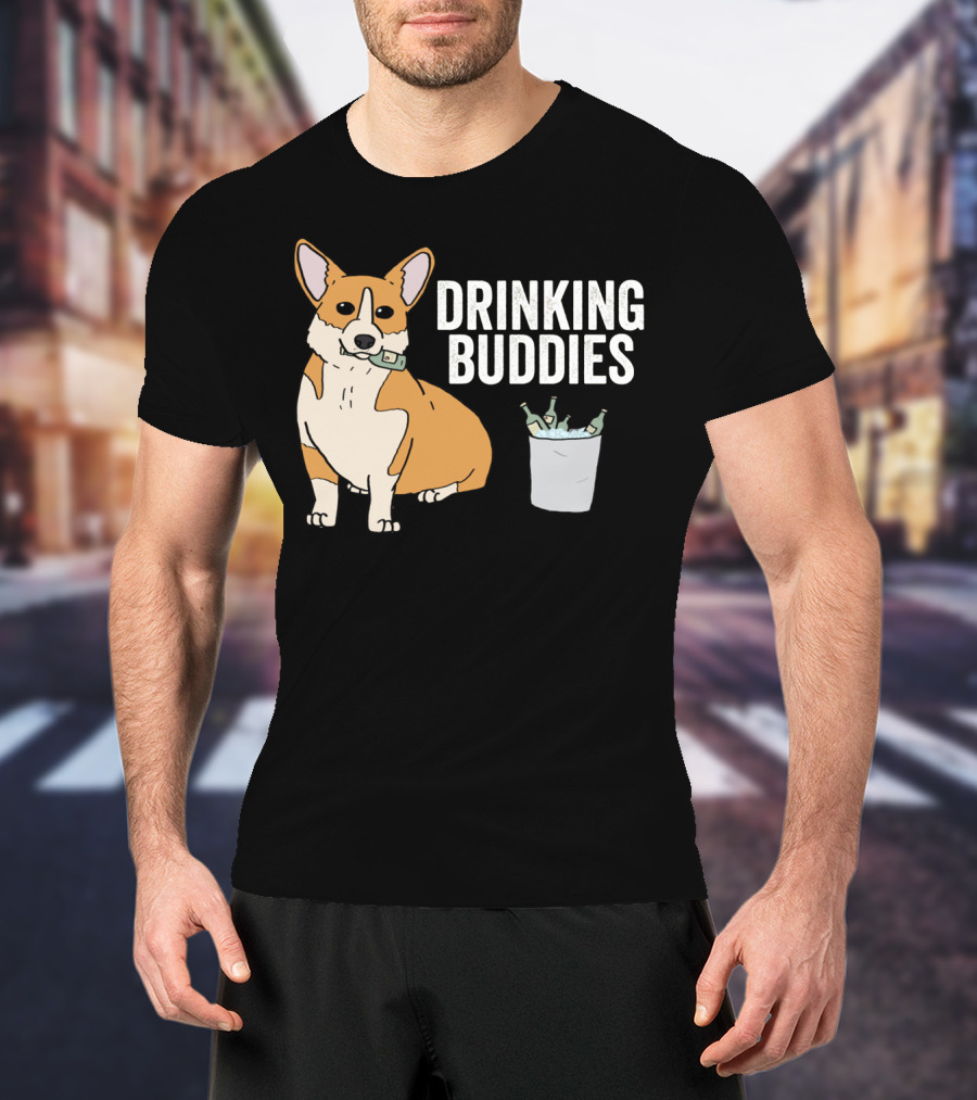 Corgi With Beer Cooler And Drinking Buddies Text T-Shirt