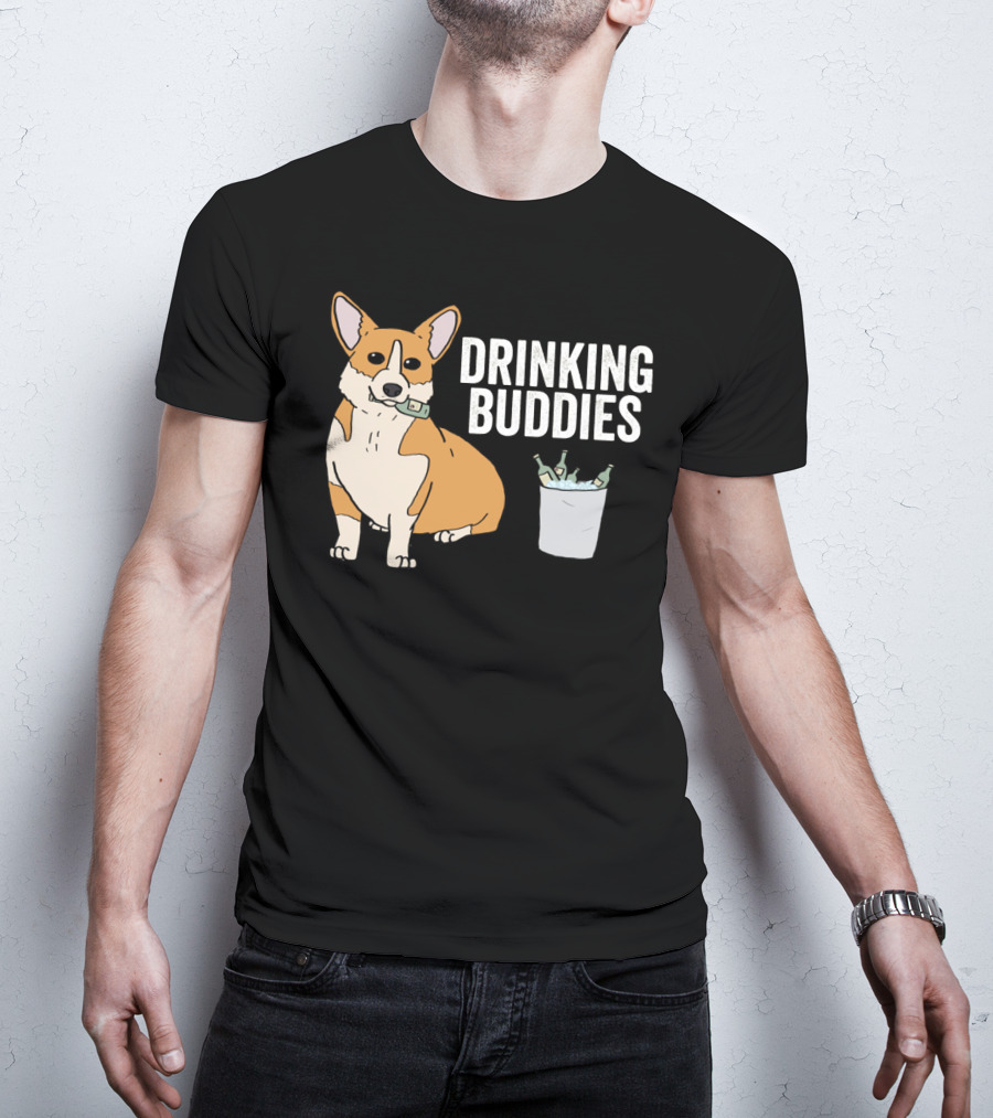 Corgi With Beer Cooler And Drinking Buddies Text T-Shirt