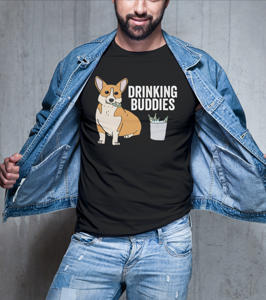 Corgi With Beer Cooler And Drinking Buddies Text T-Shirt