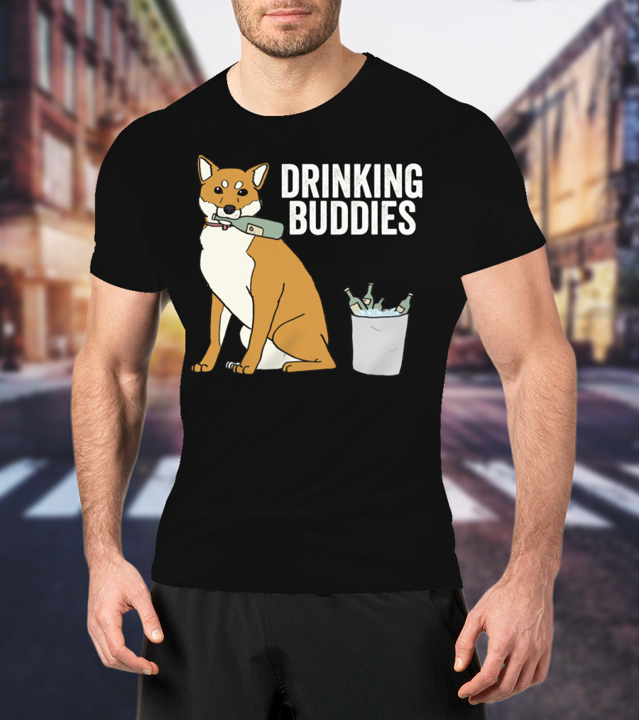 Shiba Inu With Ice Bucket And Bottles Drinking Buddies T-Shirt