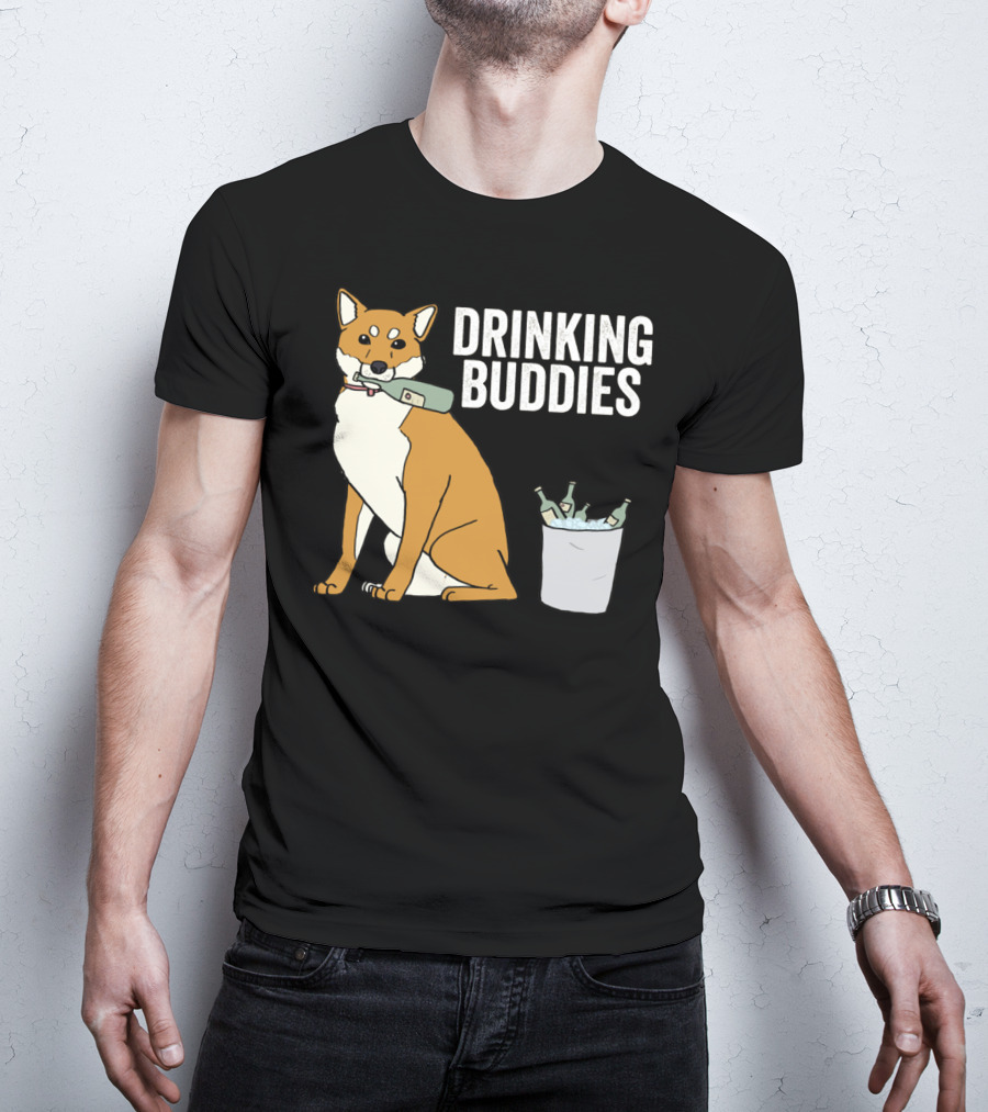 Shiba Inu With Ice Bucket And Bottles Drinking Buddies T-Shirt