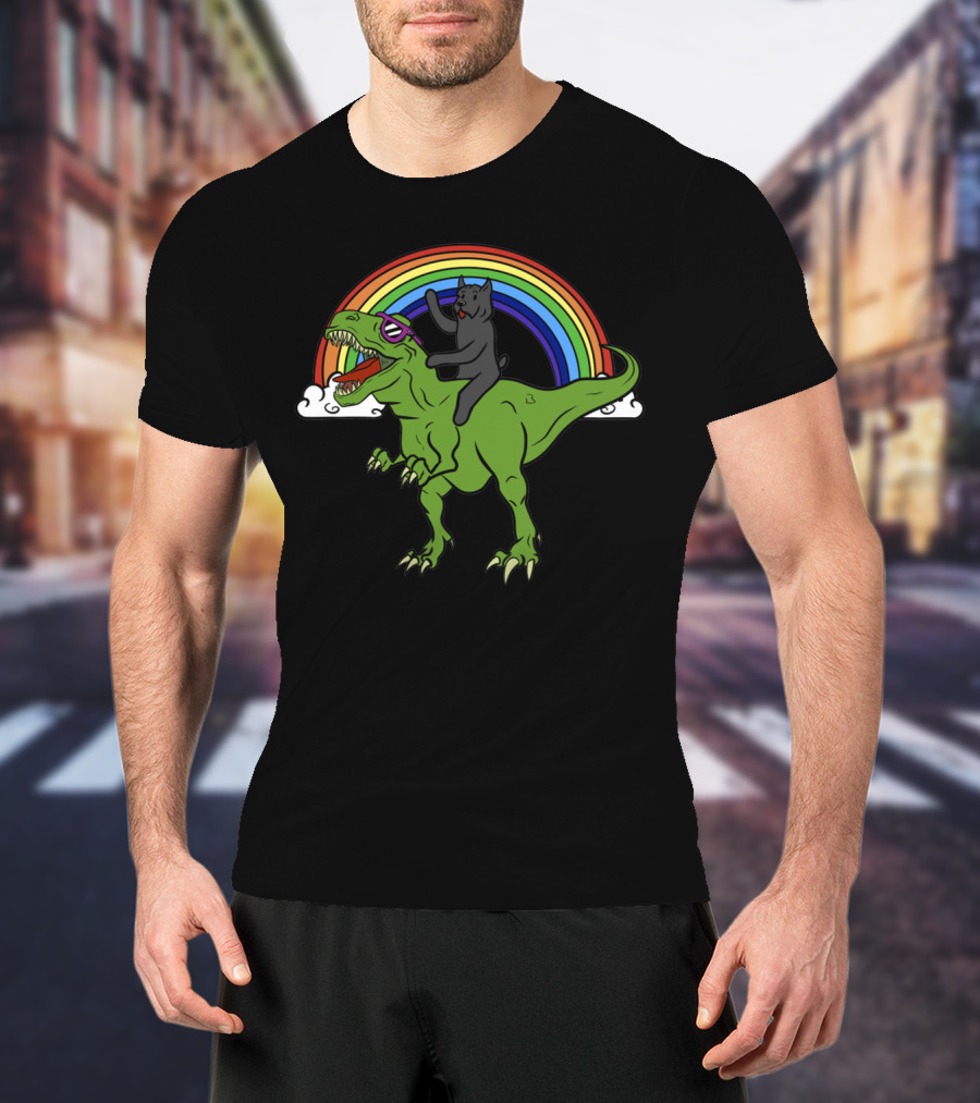 Cane Corso Dinosaur Riding Adventure With Rainbow And Clouds T-Shirt