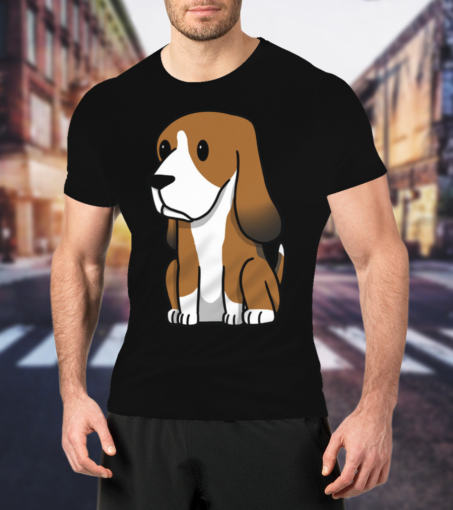 Basset Hound Cute Cartoon Brown And White Dog Sitting T-Shirt