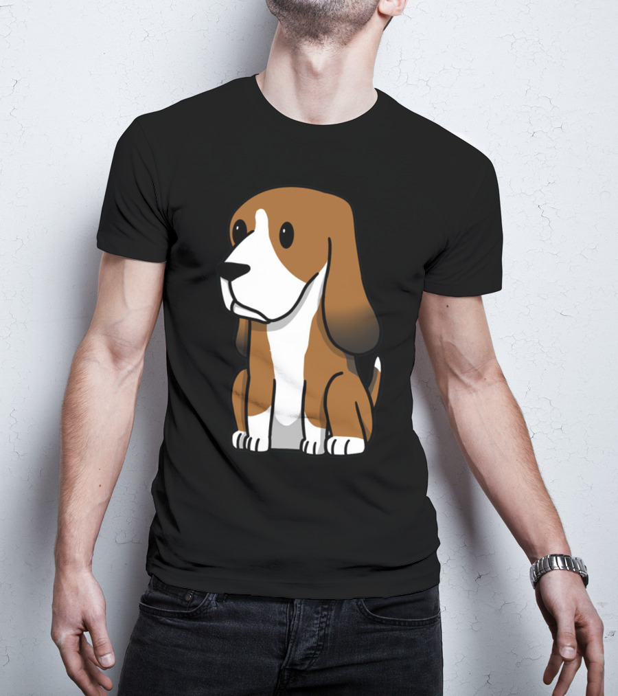Basset Hound Cute Cartoon Brown And White Dog Sitting T-Shirt