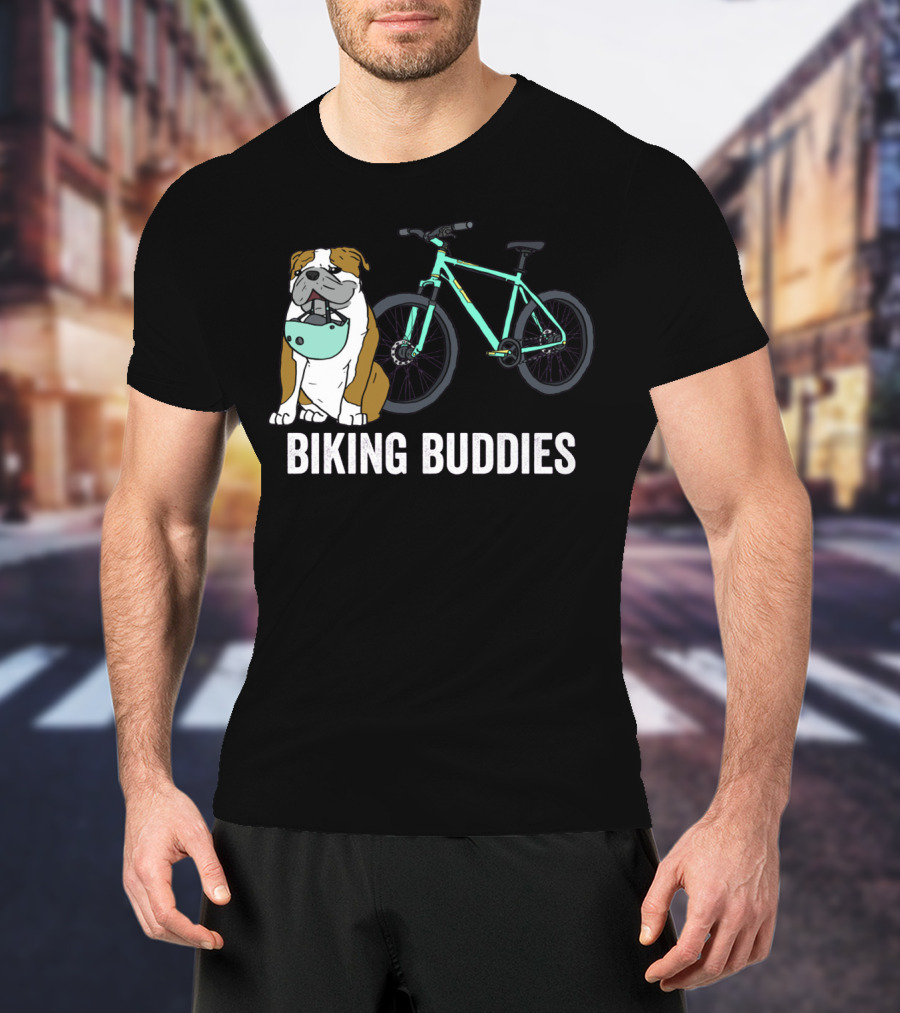Biking Buddies Bulldog With Helmet And Bicycle T-Shirt