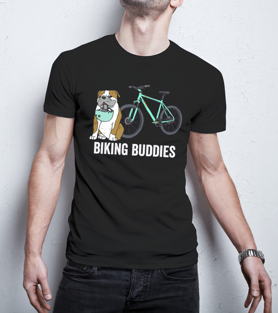 Biking Buddies Bulldog With Helmet And Bicycle T-Shirt