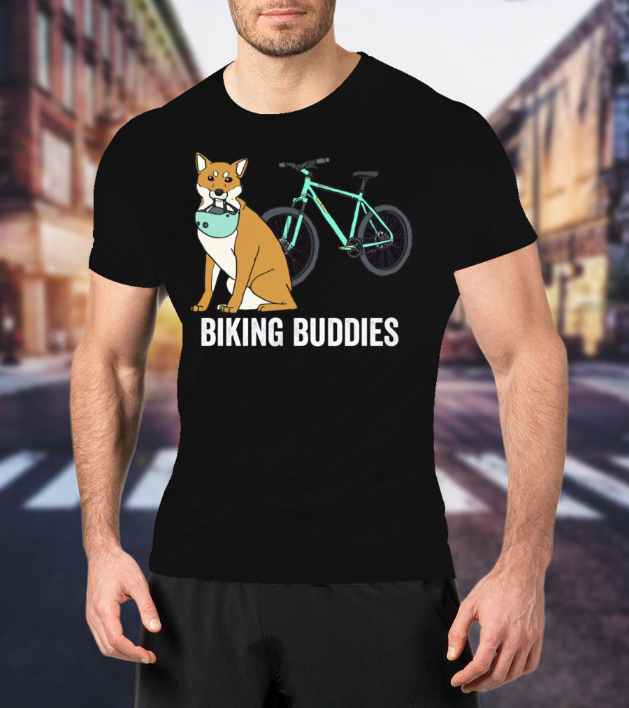 Shiba Inu With Bike Companion Biking Buddies Adventure T-Shirt