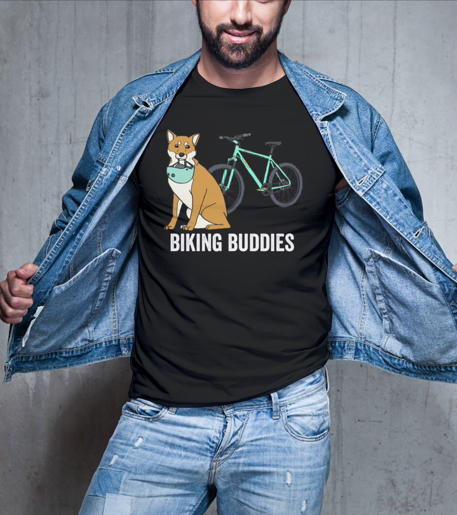 Shiba Inu With Bike Companion Biking Buddies Adventure T-Shirt