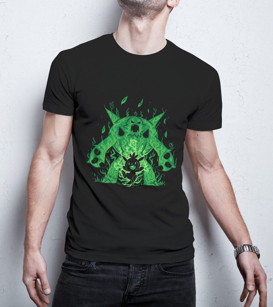 Pokemon Evolution Chesnaught Chespin Silhouette Glowing Green Flames T-Shirt
