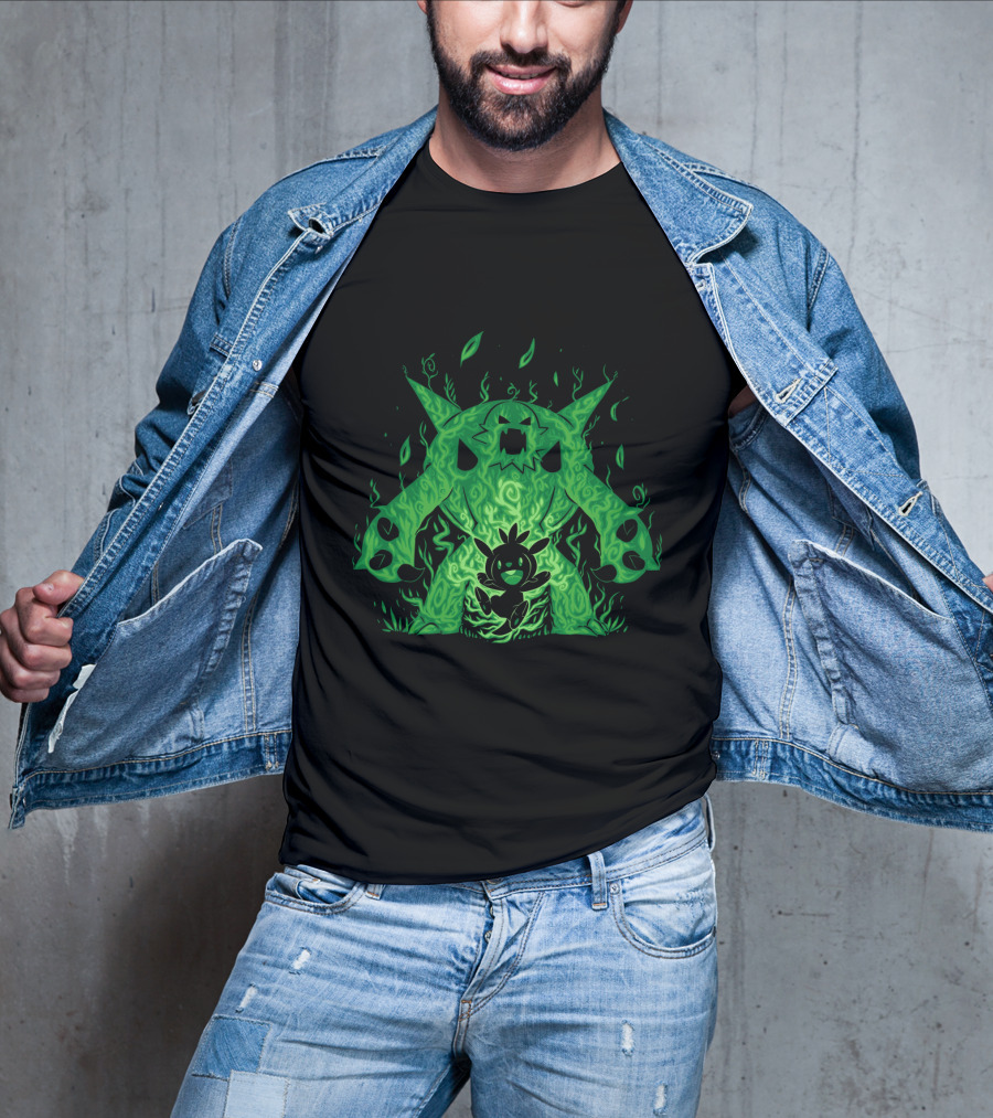 Pokemon Evolution Chesnaught Chespin Silhouette Glowing Green Flames T-Shirt
