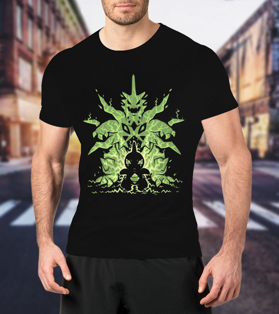 Evolution Pokemon Mega Tyranitar Larvitar Lightning Transformation T-Shirt