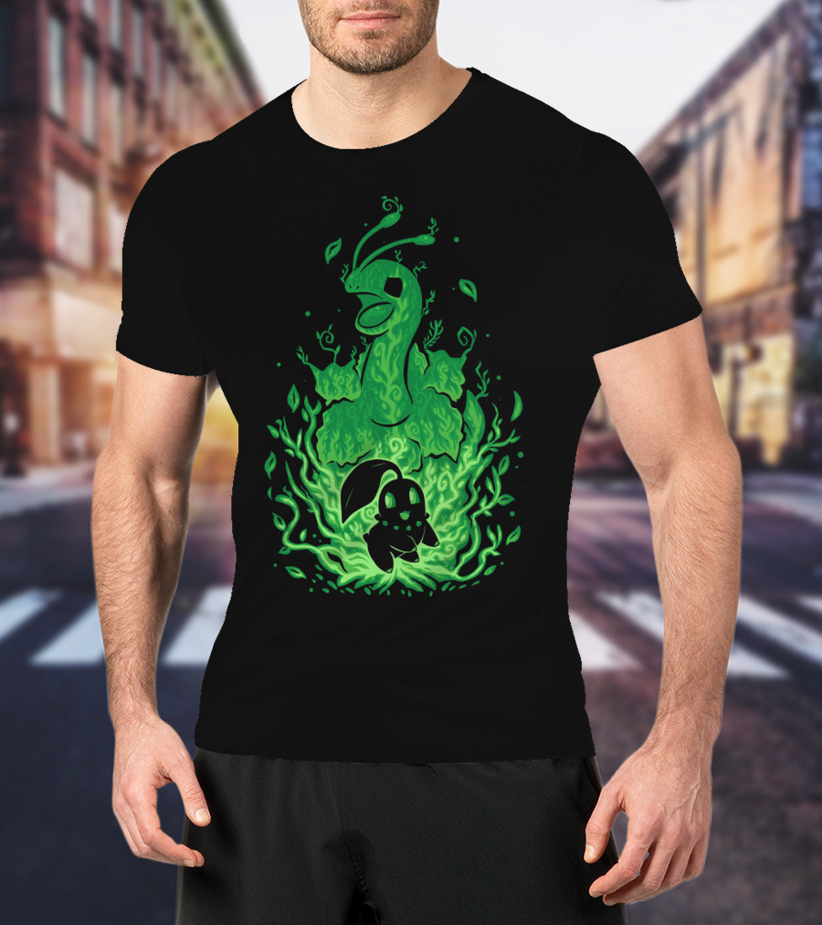 Evolution Pokemon Meganium Chikorita Glowing Green T-Shirt