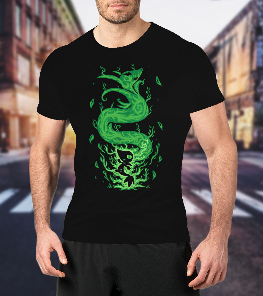 Evolution Pokemon Serperior Coiled Green Flames With Leaves T-Shirt