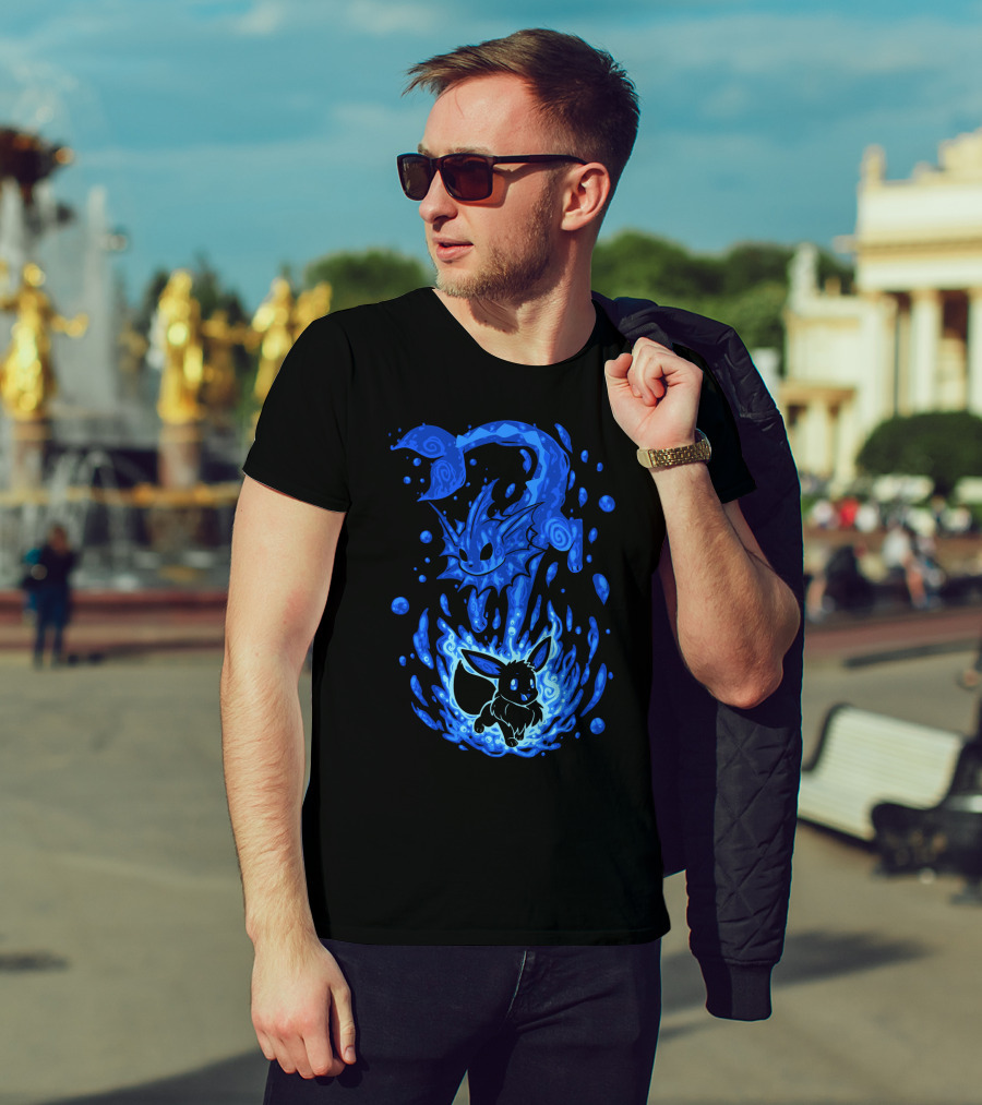 Evolution Pokemon Vaporeon Eevee Transformation Blue Watersplash T-Shirt