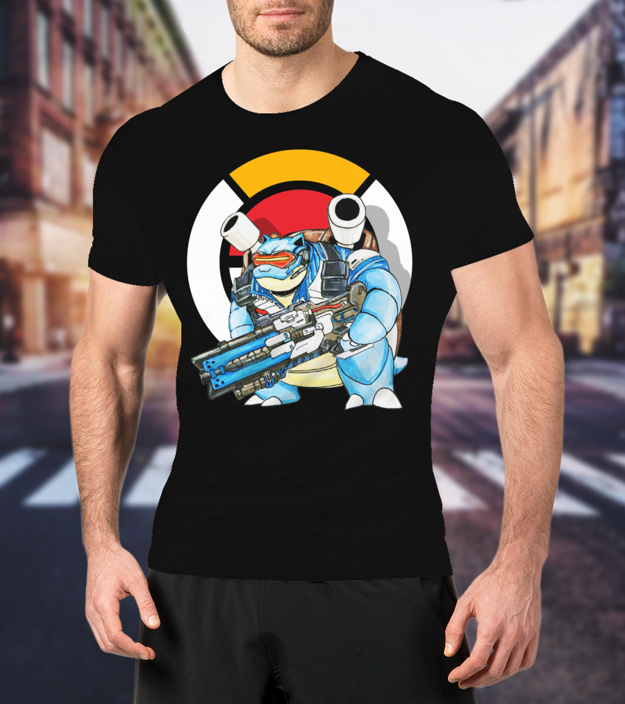 Pokemon X Blastoise X Soldier76 Crossover Fusion T-Shirt
