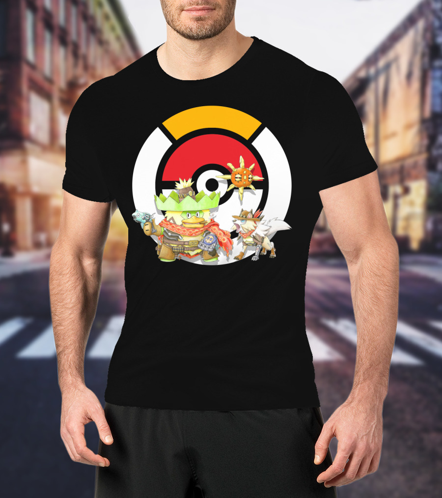 Pokemon X Overwatch Ludicolo Lycanroc Mccree Solrock Crossover T-Shirt