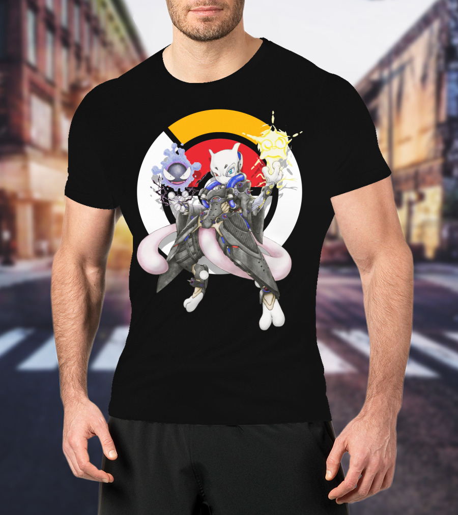 Pokemon Mewtwo X Moira Crossover With Overwatch Symbols And Gastly IN T-Shirt